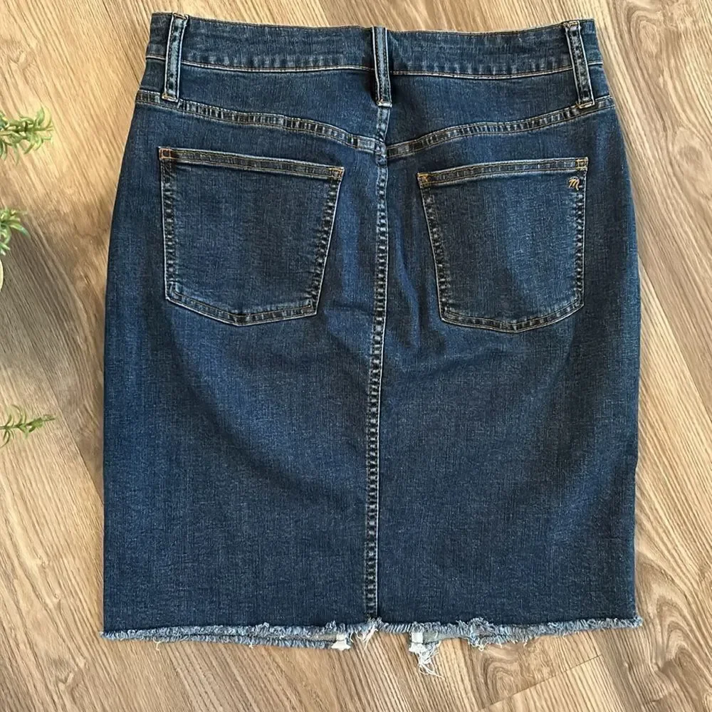 MADEWELL STRETCH DENIM PEGGED MINI SKIRT WITH RAW HEM SIZE 29